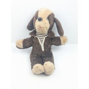 Vintage Plush Dog Puppy Stuffed Animal Brown Beige Zippered‎ Outfit Toy